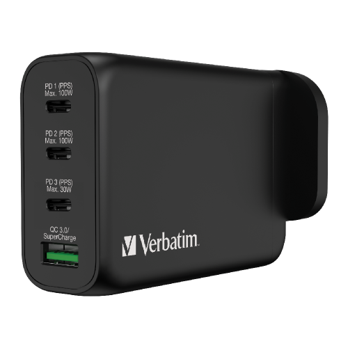 Verbatim 4 Port 130W PD & QC 3.0 GaN USB 快充充電器